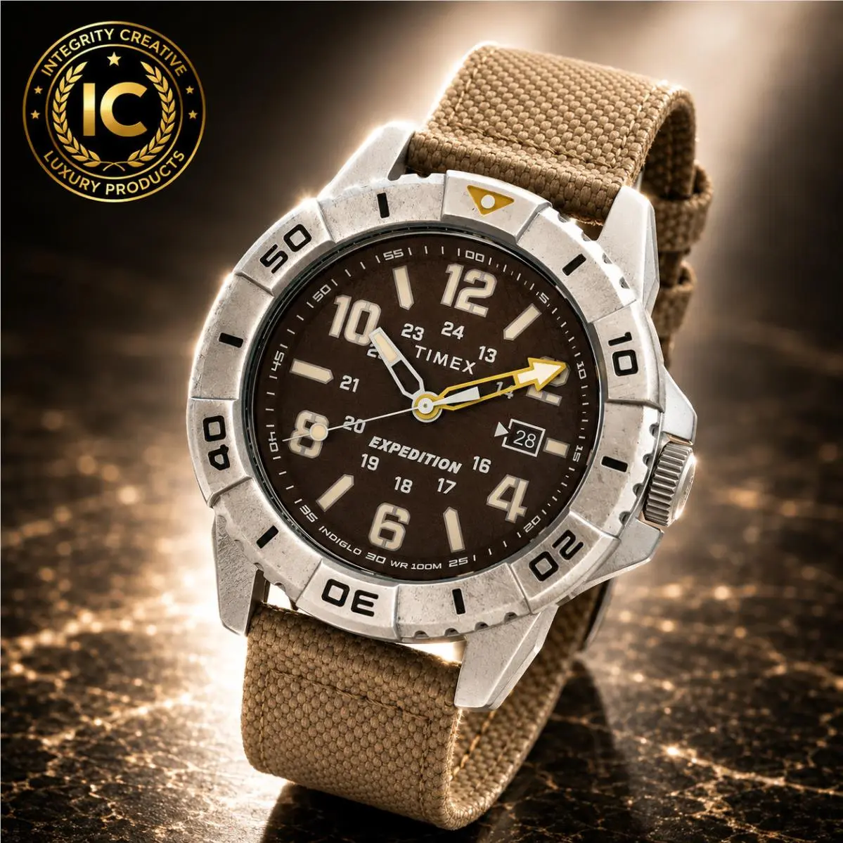 Expedition North Ridge Quartz Men`s Watch Black Dial Brown Nylon Strap by Timex