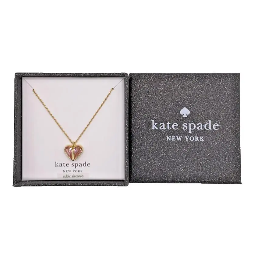 Cubic Zirconia Heart Mini Pendant Necklace Pink Gold Gift Box by Kate Spade