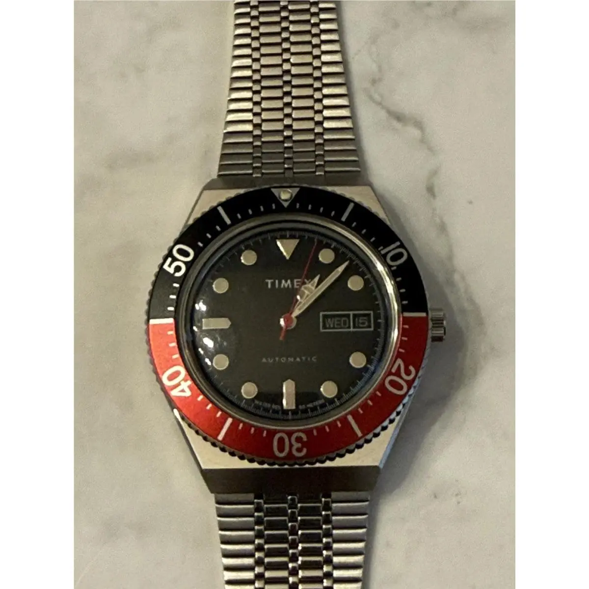M79 Automatic 40mm Black Red Stainless Steel Watch by Timex