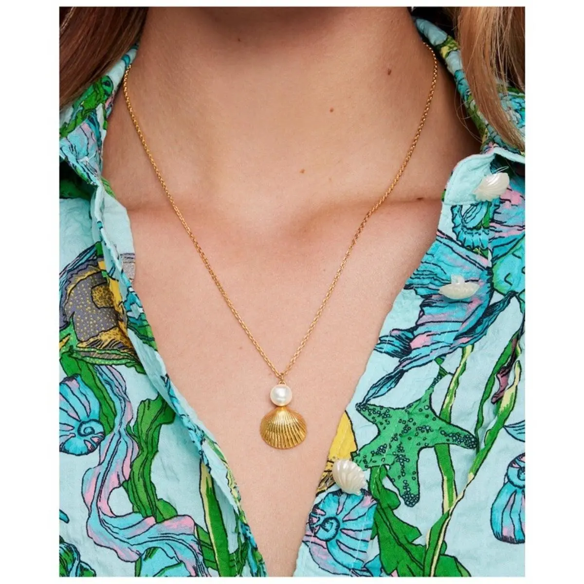 Gold-tone Reef Treasure Artificial Pearl Shell Mini Pendant Necklace by Kate Spade