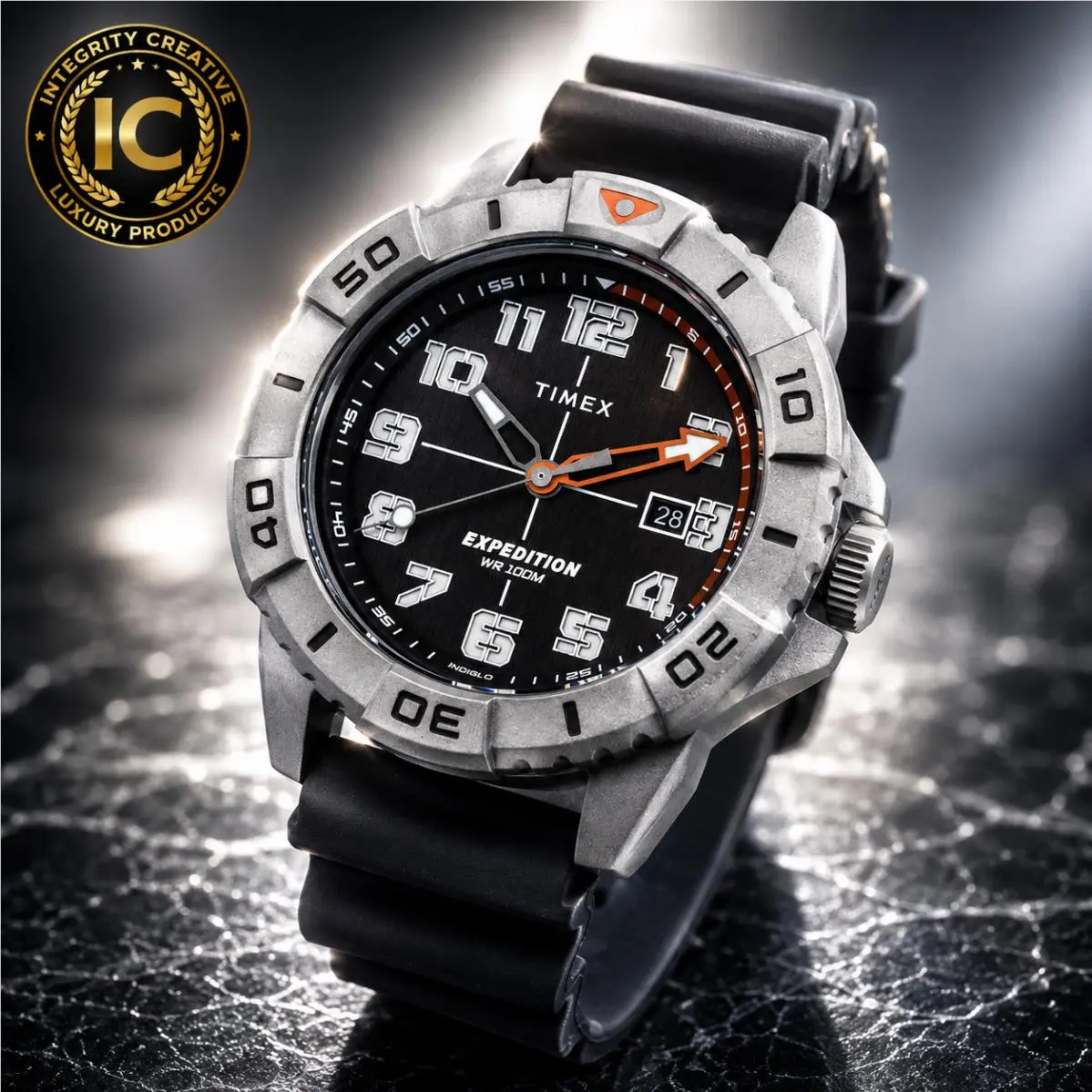Expedition North Black Dial Men`s Watch Quartz Movement Silicone Strap by Timex