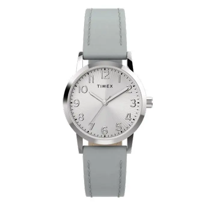 Main Street Grey Leather Strap 30mm Silver Dial Women`s Watch TW2Y67100 by Timex