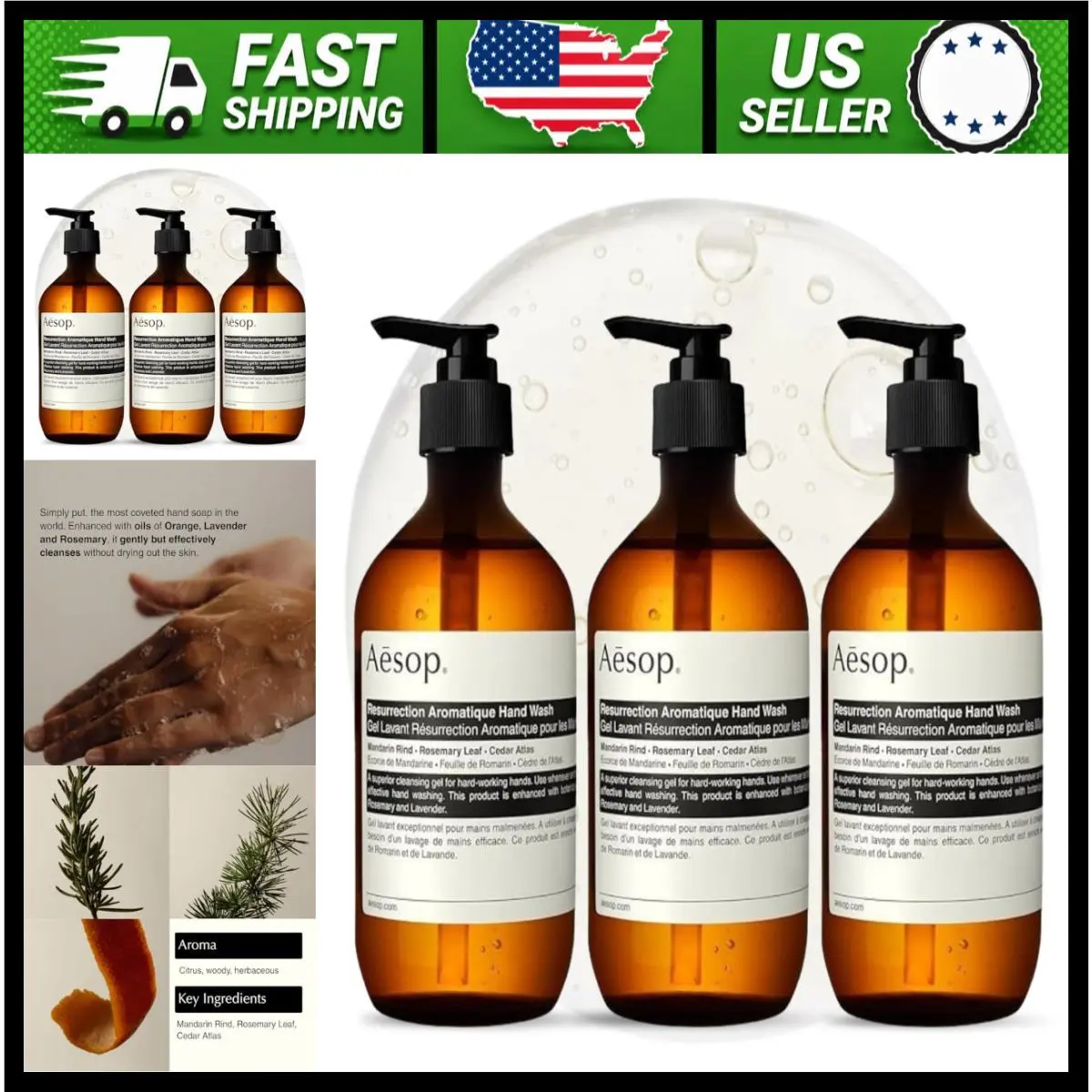 Resurrection Hydrating Hand Wash Soap 16.9 oz 3-Pack by Aesop
