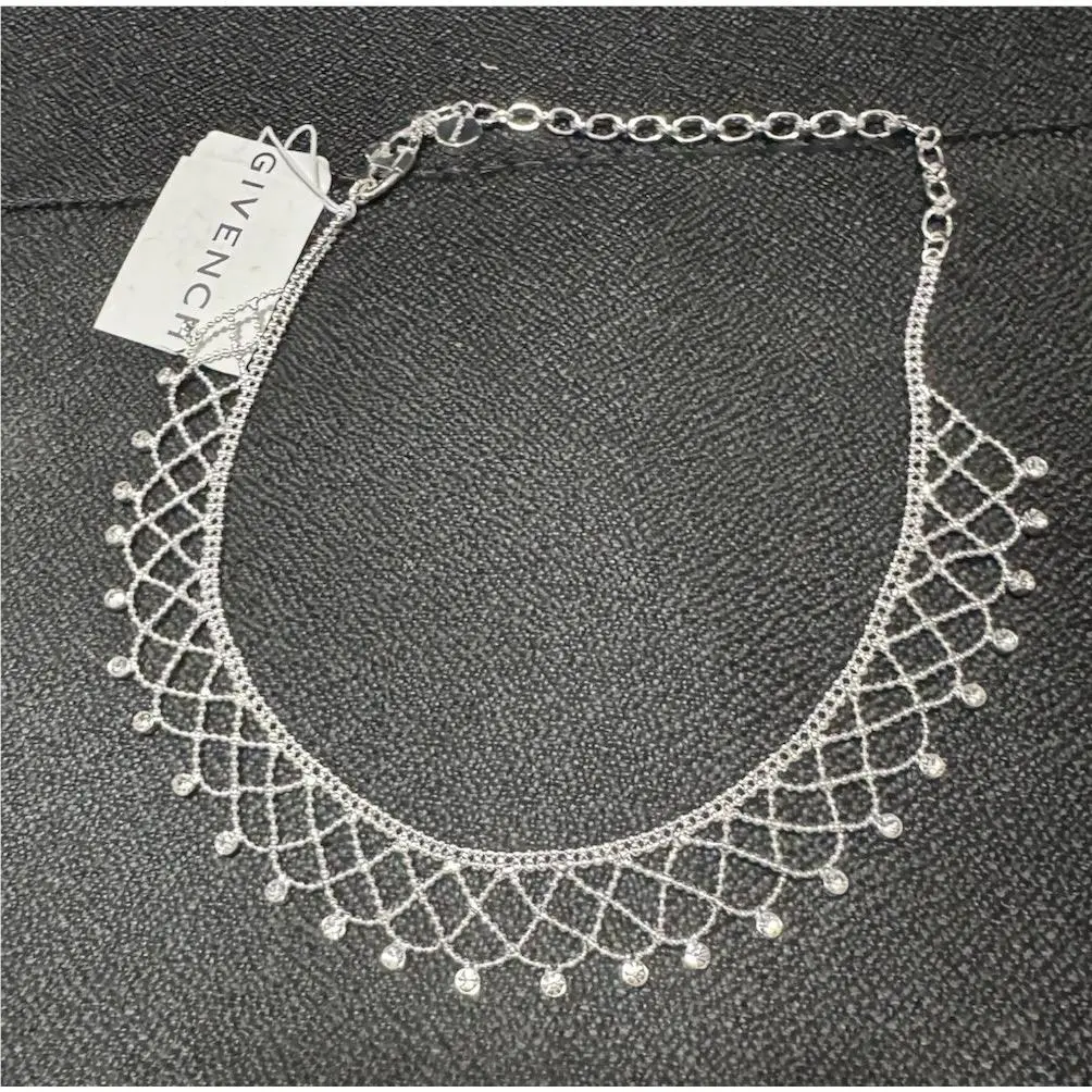 Silver Tone Beaded Mesh W/rhinestones Necklace Choker  Stamp by Givenchy