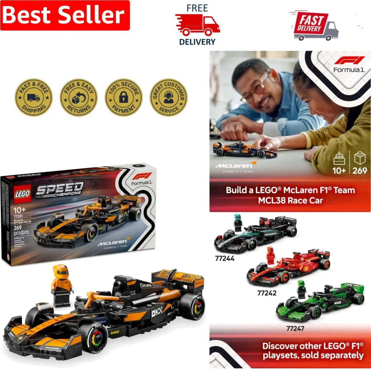 Speed Champions Mclaren F1 Building Set with Minifigure - Gift For Ages 10+