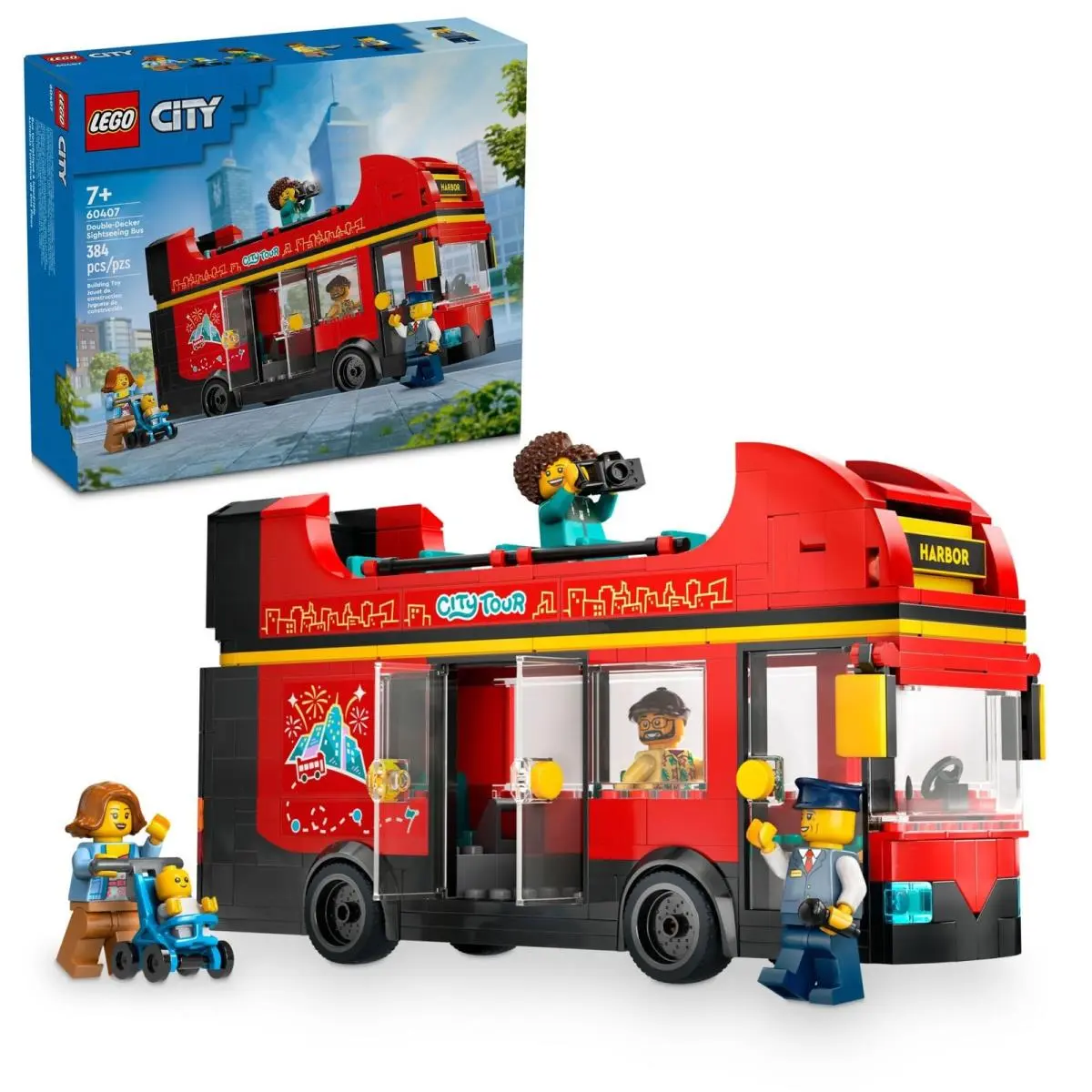 Lego City Red Double-decker Sightseeing Bus Toy Vehicle Set Multicolor