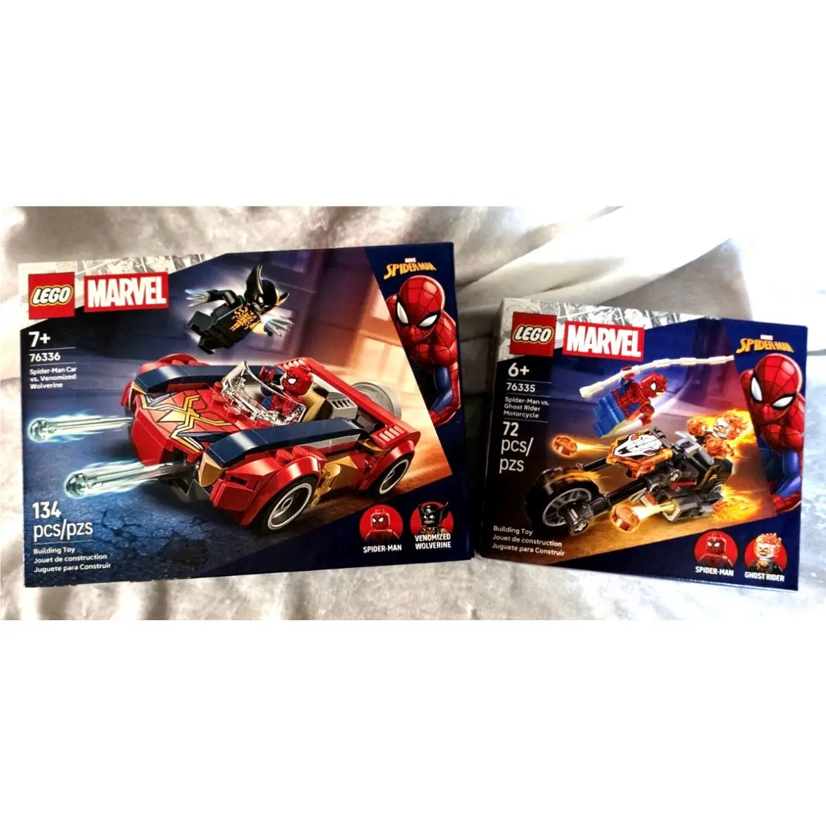 2 Spider-man Lego Sets 76336 and 76335 Boxes