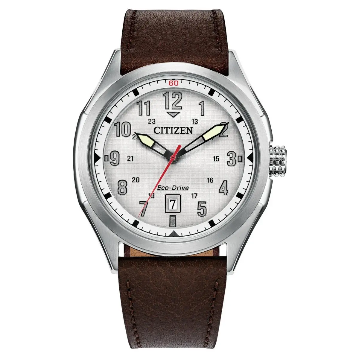 Terra Force Silver-tone Dial Leather Strap Men`s Watch AW1890-19B by Citizen