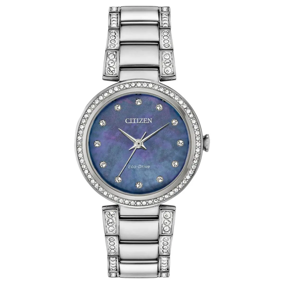 Citizen Eco-drive Silhouette Crystal EM0840-59N Stainless Steel Blue Mop Watch - Dial: Blue Mother of Pearl