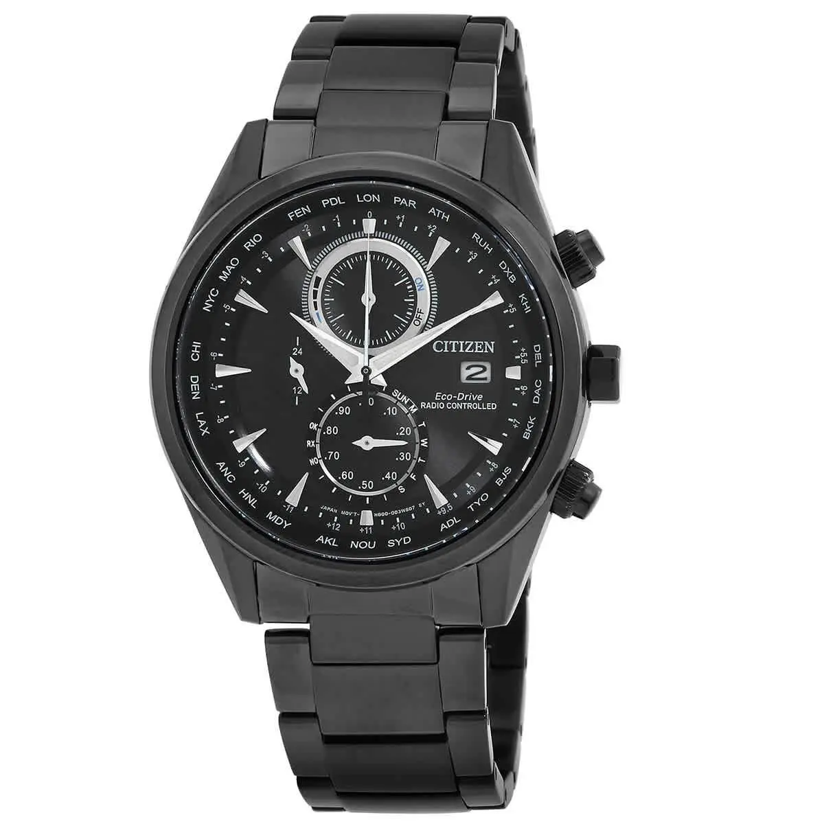 Perpetual Alarm World Time Chronograph Gmt Black Dial Men`s Watch by Citizen