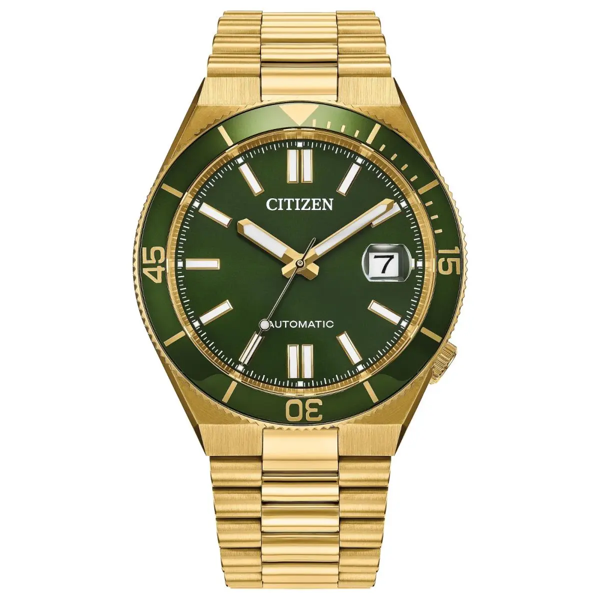 Tsuyosa Shore Green Dial Gold Stainless Steel Men`s Watch NJ0232-53X by Citizen