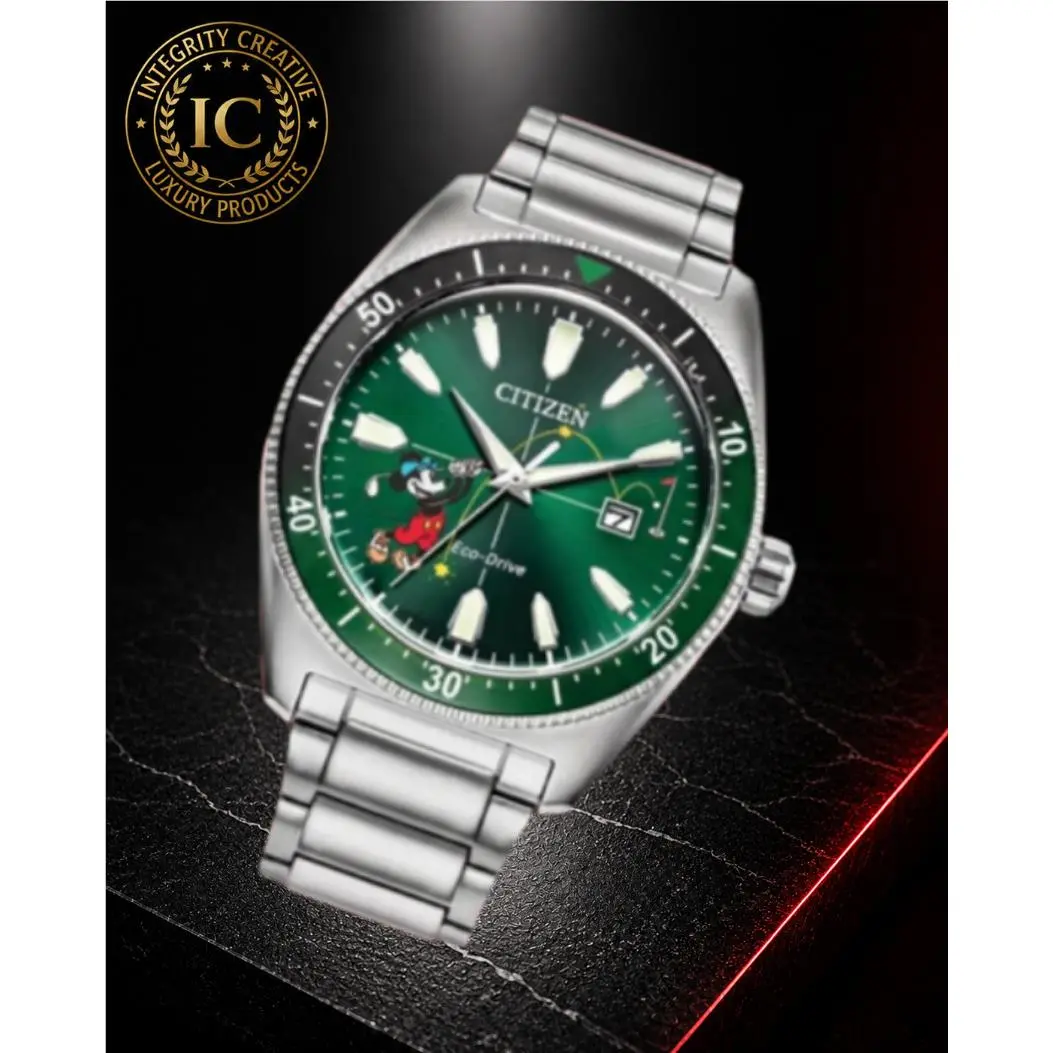 Men`s  Watch Eco-drive Green Dial Tee Time Disney Mickey Mouse Golfing by Citizen