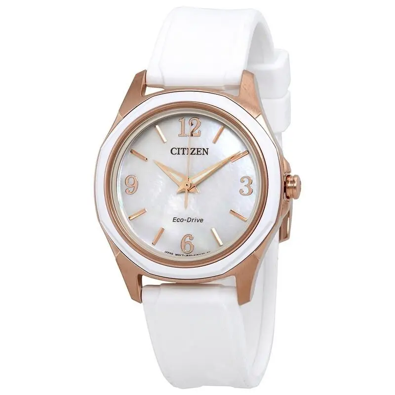 FE7056-02D Eco-drive Mother of Pearl Dial White Band Ladies Watch by Citizen