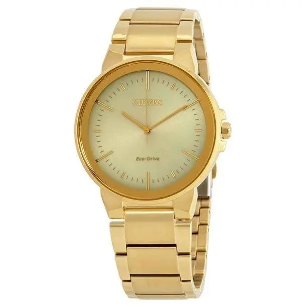 BJ6512-56P Men`s Eco-drive Gold Tone S/steel Dress Watch 5 Year Warranty by Citizen