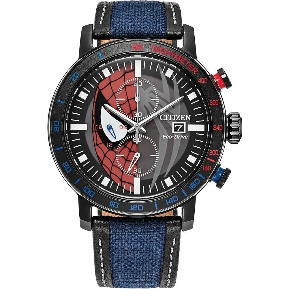 Men`s Eco-drive Spider-man Double Vision Black IP Stainless CA0855-47W by Citizen