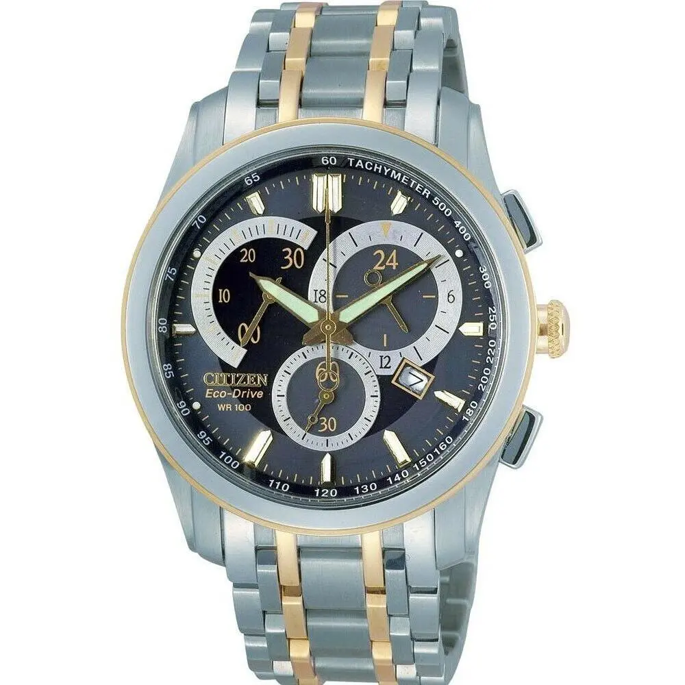 Eco-drive Tachymeter Stainless Steel Men`s Watch AT1004-59L AT1008-58L by Citizen