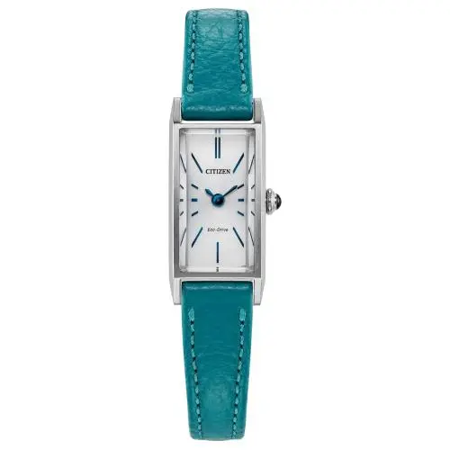 Eco-drive Fio Teal Blue Leather Strap Rectangle Women`s Watch EG7120-00A by Citizen