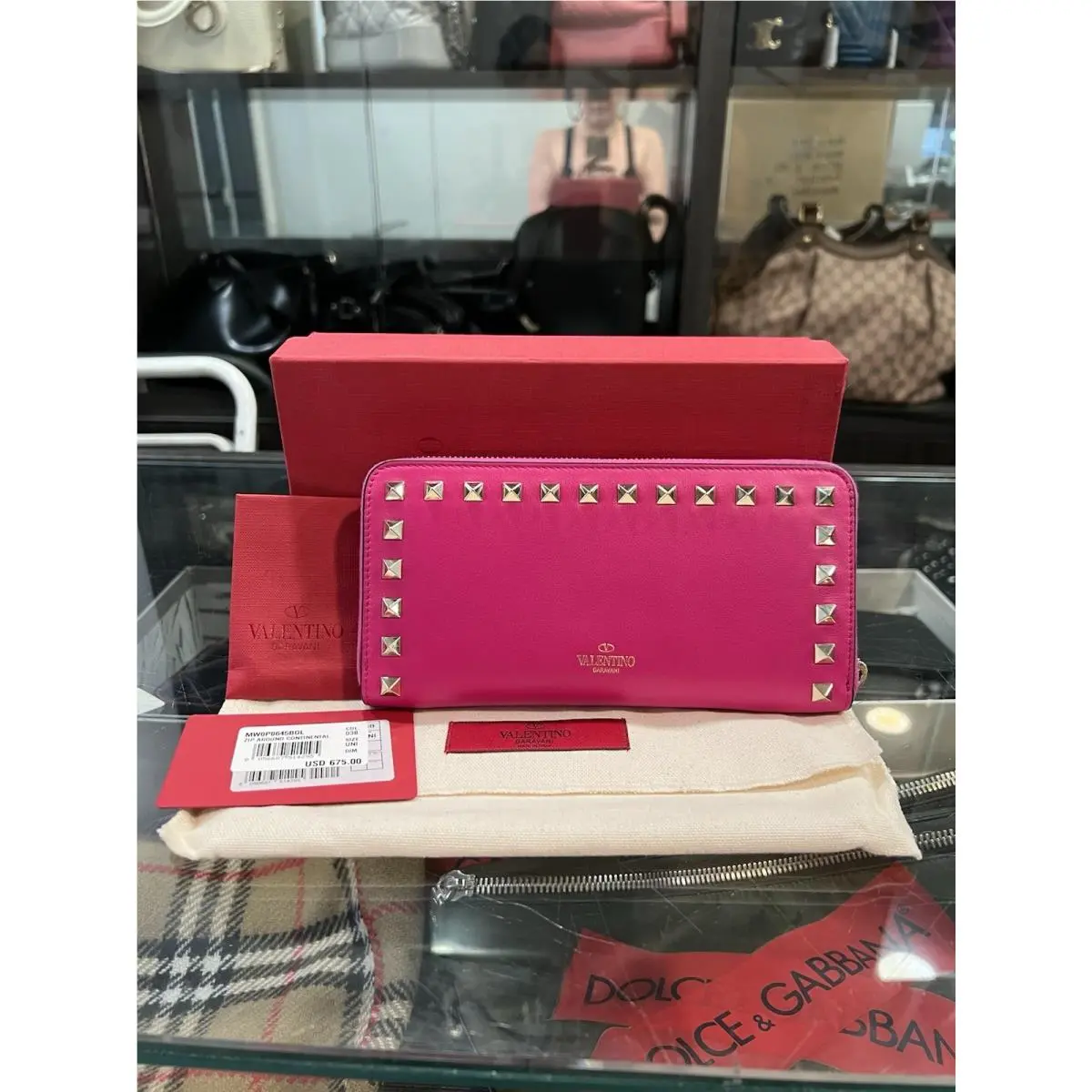 Rockstud Fuchsia Zip Around Continental Wallet by Valentino