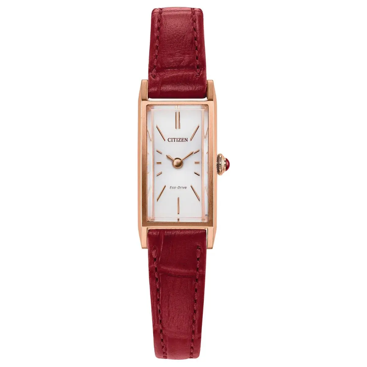 Eco-drive Rose Gold Tone Red Leather Rectangle Women`s Watch EG7123-01A by Citizen