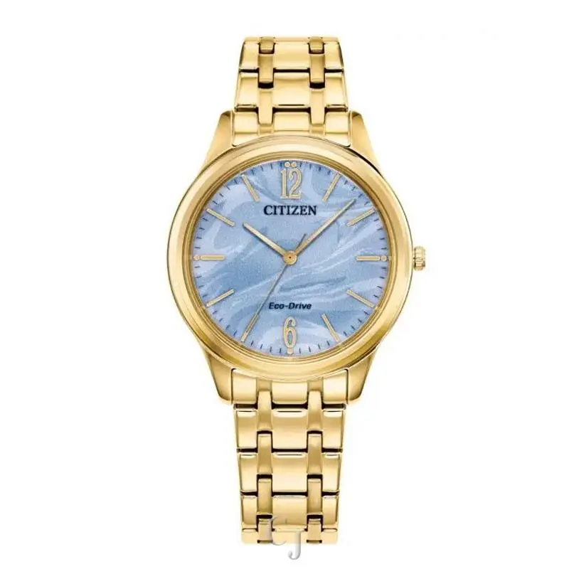 Gold-tone Stainless Steel Blue Marbled Dial Ladies Watch by Citizen