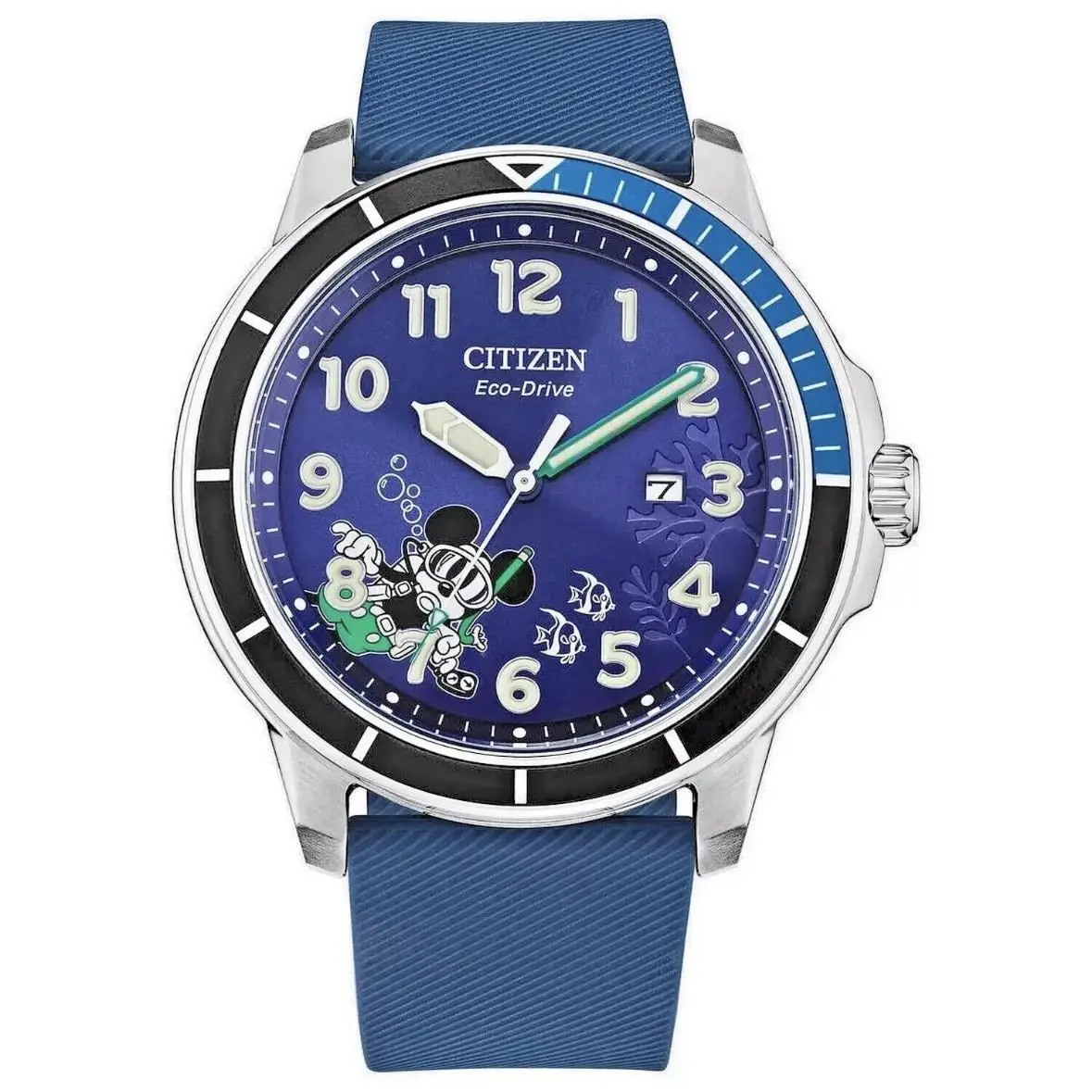 Men`s AW1707-09W Disney Mickey Mouse Scuba Eco-drive Solar Blue Watch by Citizen