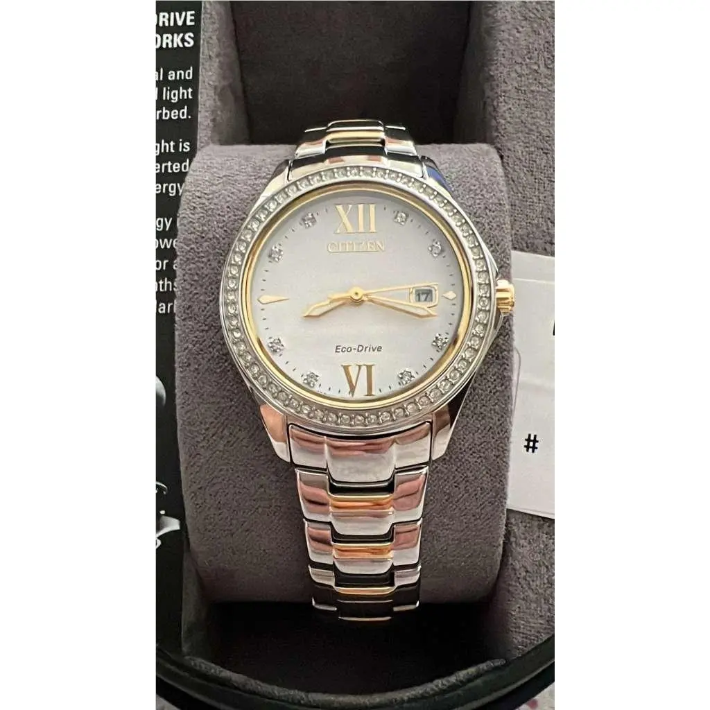 Eco-drive Women`squartz Two-tone Watch White Dial Roman FE1144-85B by Citizen