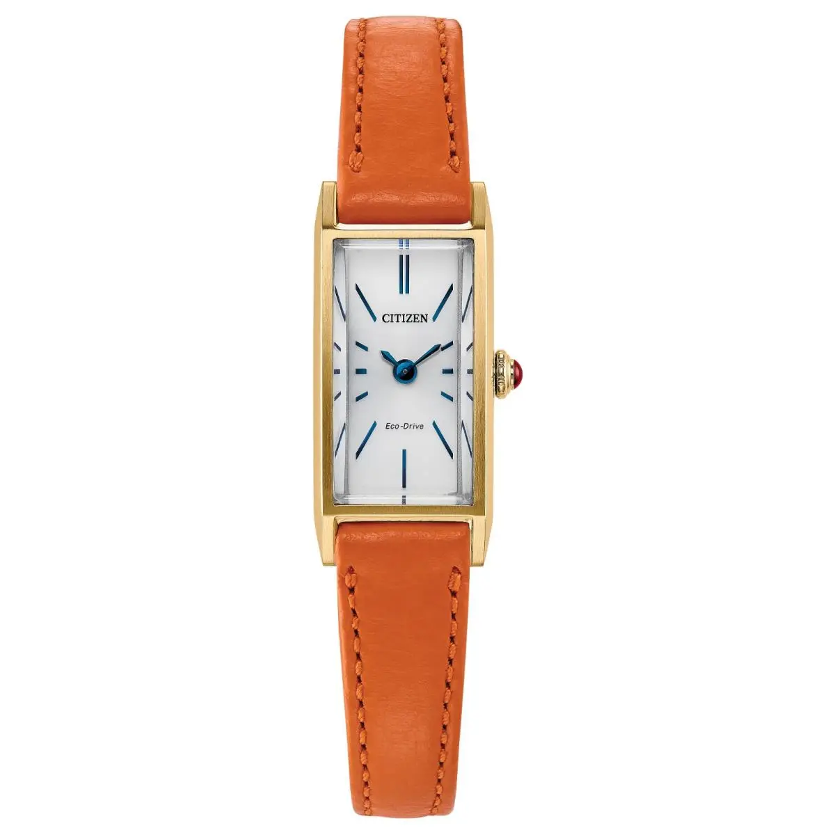 Eco-drive Gold Tone Orange Leather Rectangle Women`s Watch EG7122-04A by Citizen
