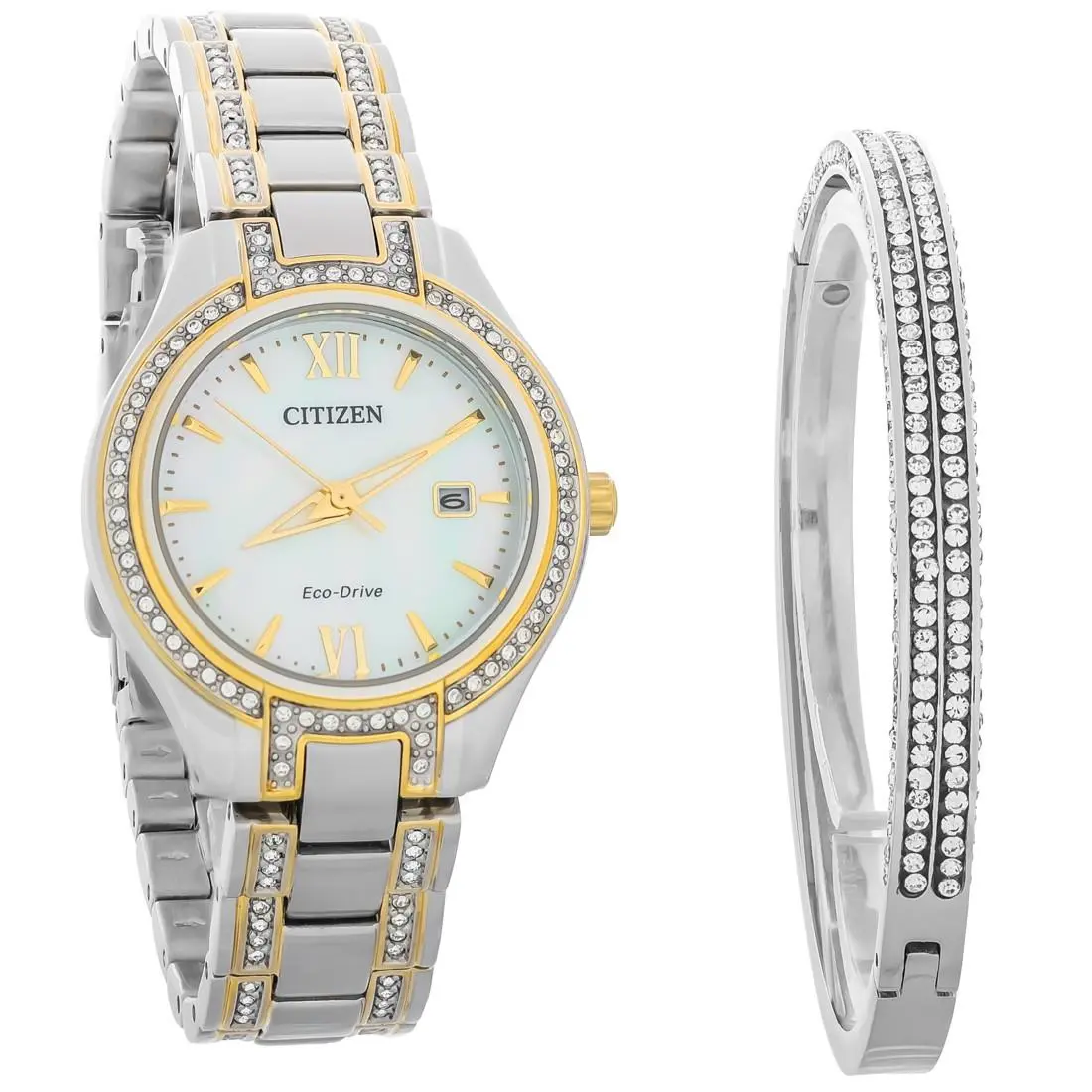 Eco-drive Silhouette Women`s Two Tone Stainless Crystal Watch FE1234-50D by Citizen