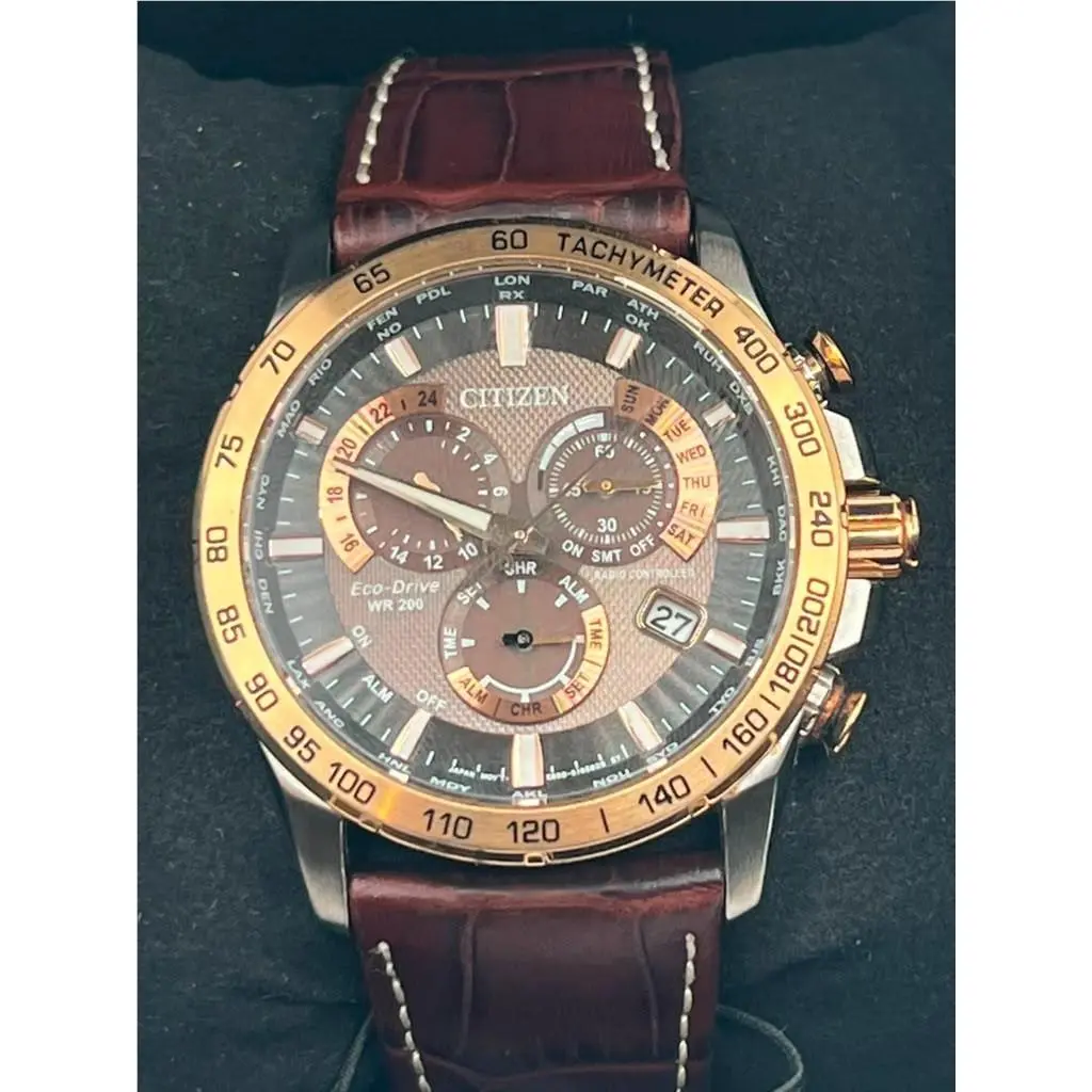 CB5899-05X Pcat Eco-drive Atomic Chronograph Brown Leather Watch by Citizen