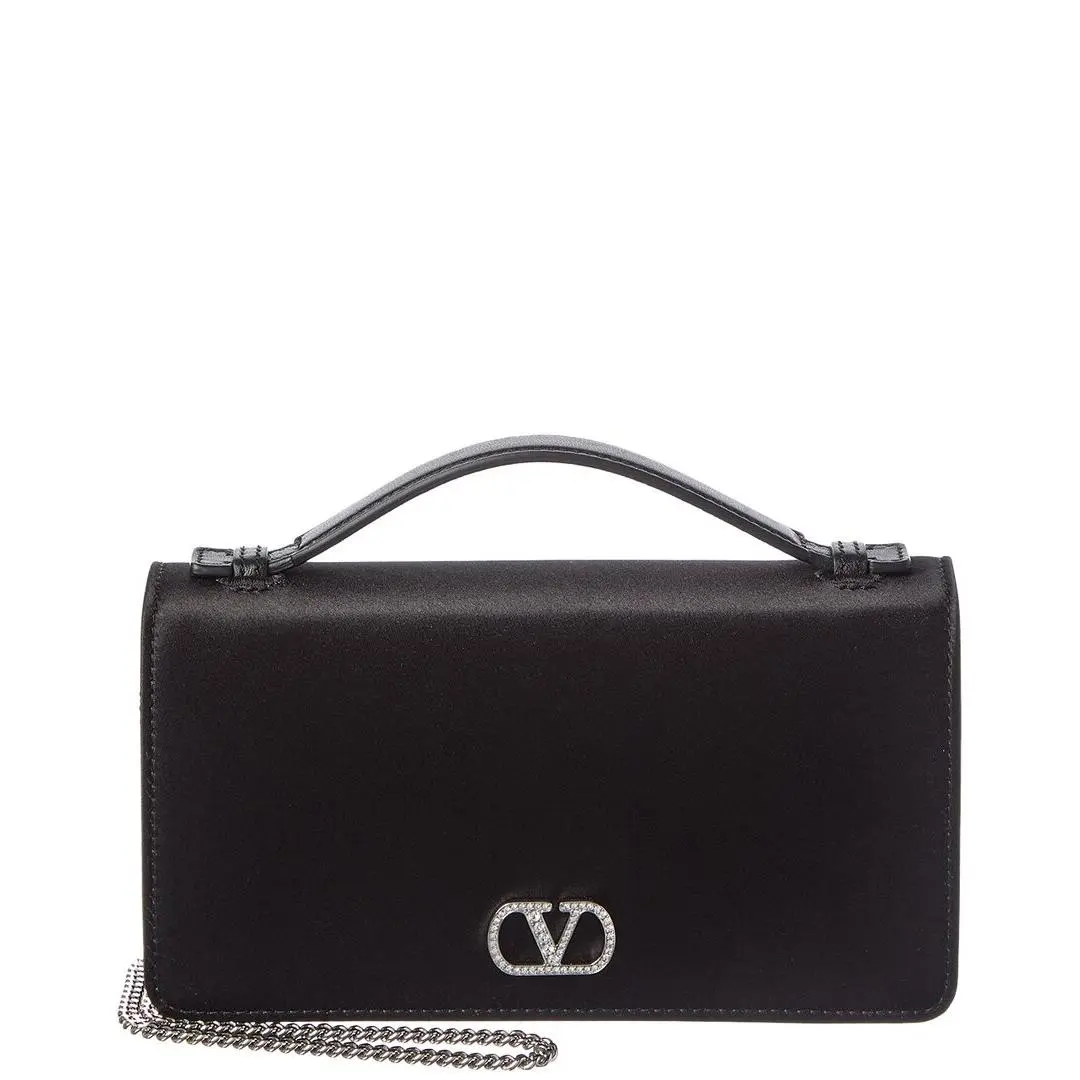 Vlogo Satin Wallet On Chain Women`s Black by Valentino