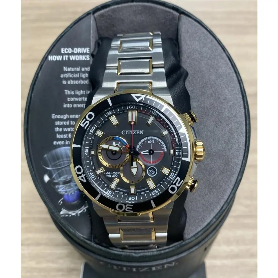 CA4258-87E Brycen Chronograph Eco-drive Gold Silver Tone Men`s Watch by Citizen