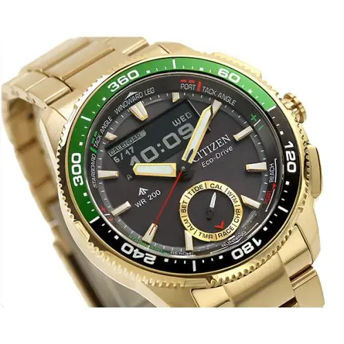 JV3002-51E Promaster Marine Wavetracker Black Dial Gold Tone Men`s Watch by Citizen