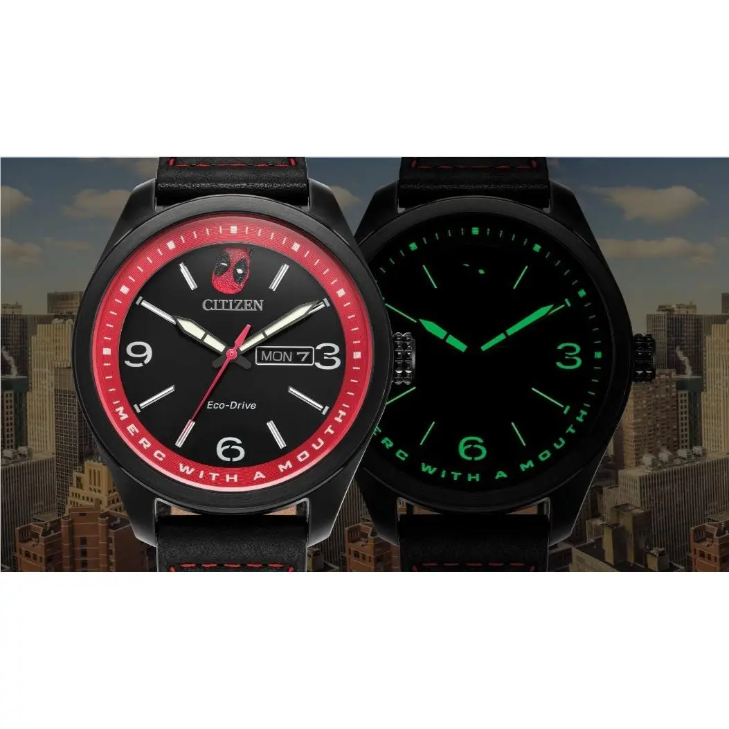 AW0145-02W Deadpool Marvel Leather Strap Men`s Watch by Citizen