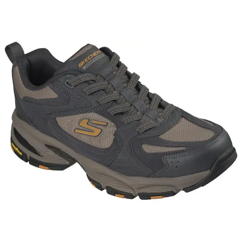 Mens Skechers Vigor 3.0 Taestro Charcoal Gold Leather Shoes