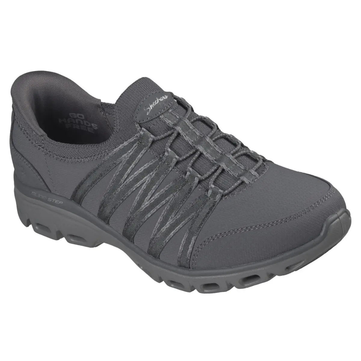 Womens Skechers Slip Ins Glide Step Comfort Steady Grace Charcoal Knit Shoes