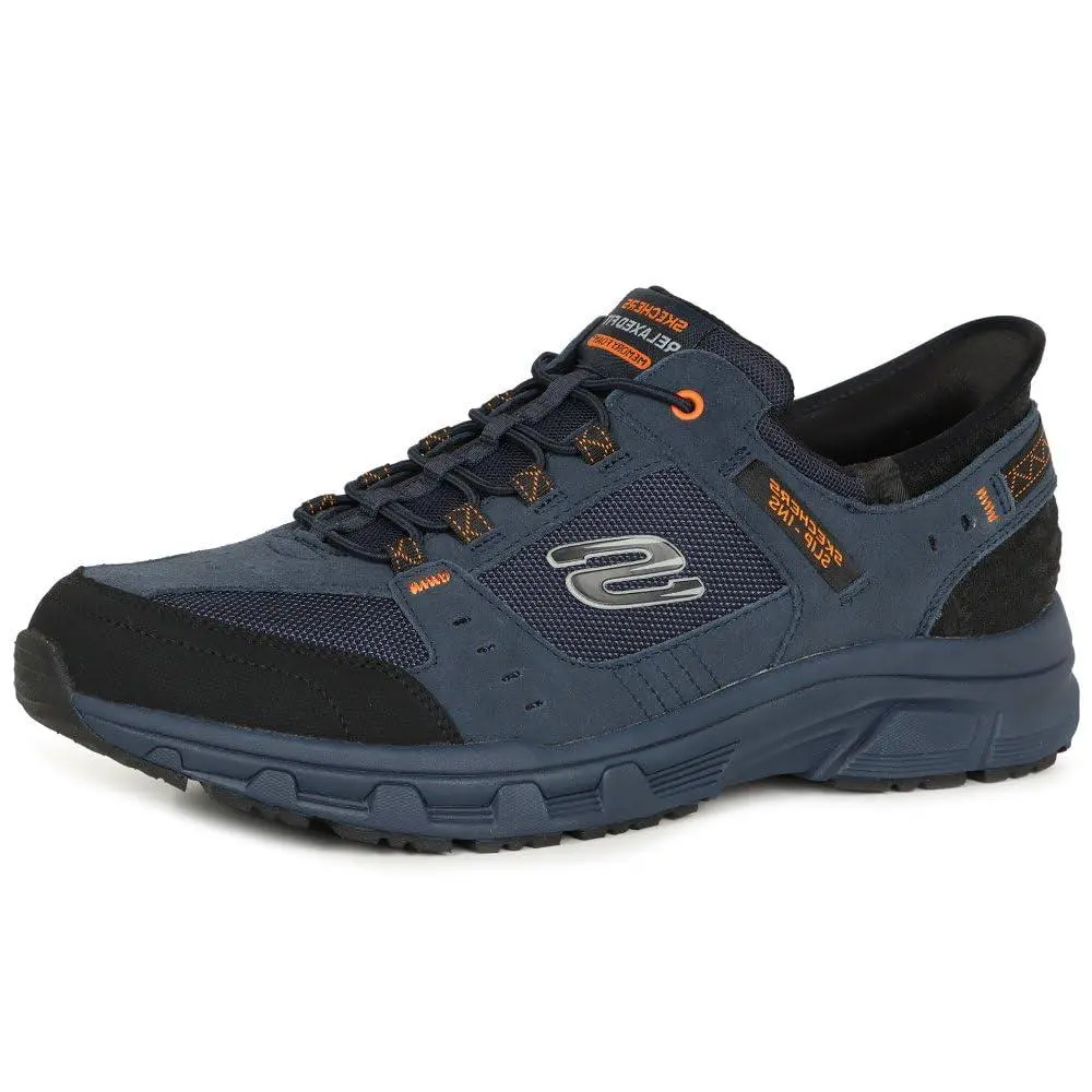 Men`s Oak Canyon Consistent Winne Hands Free navy leather textile orange trim by Skechers