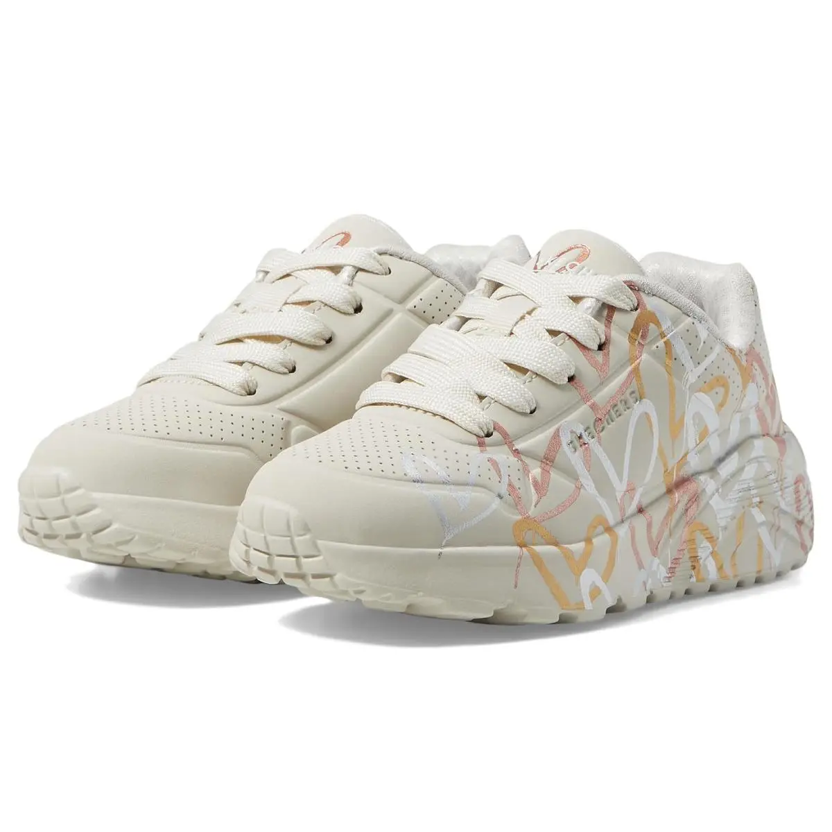 Girl`s Shoes  Kids Uno Lite - Metallic Love 314067L Little Kid/big Kid Natural/Multi by Skechers