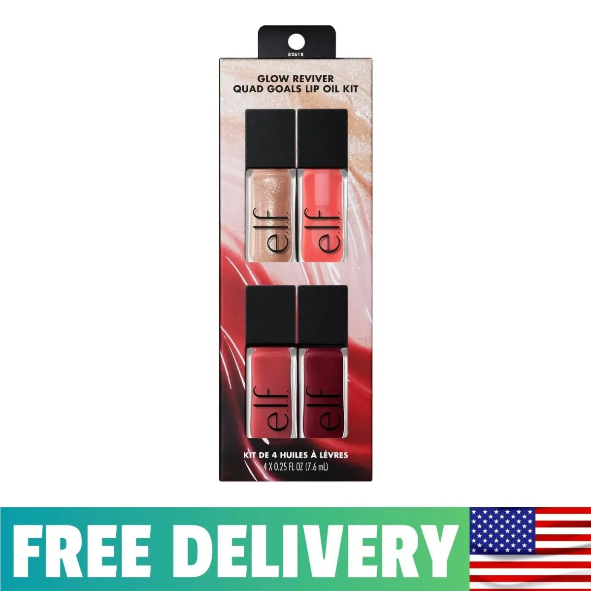E.l.f. Glow Reviver Quad Goals Lip Oil Kit 4 Hydrating Non-sticky Glossy