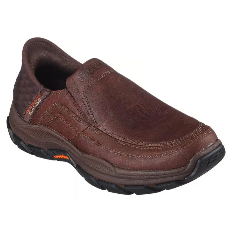 Mens  Slip Ins RF Respected Elgin Red Brown Leather Shoes by Skechers