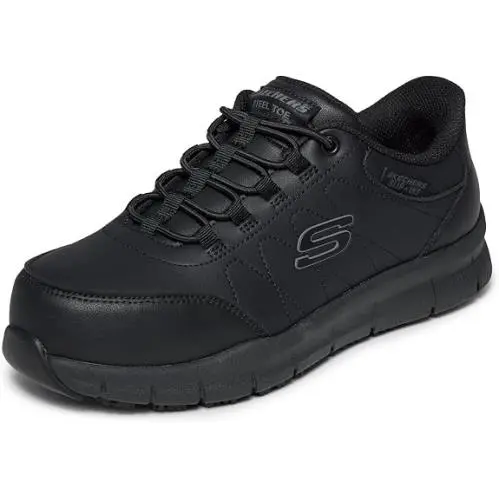 Womens Skechers Nampa Enelo Steel Toe Slip Resistant Work Shoes 108353 Blk