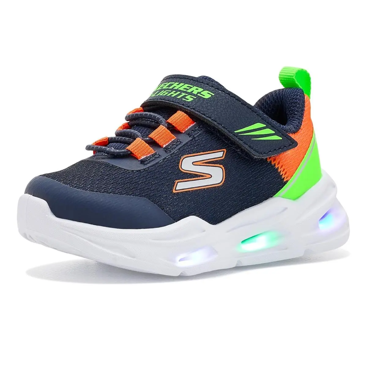 Boy`s Shoes  Kids Lil Apos Glide Step Lights 407628N Toddler Navy/Multi by Skechers