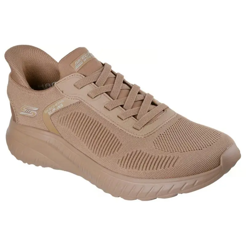 Mens Skechers Slip Ins Bobs Sport Squad Chaos Solid Step Chestnut Knit Shoes - Brown