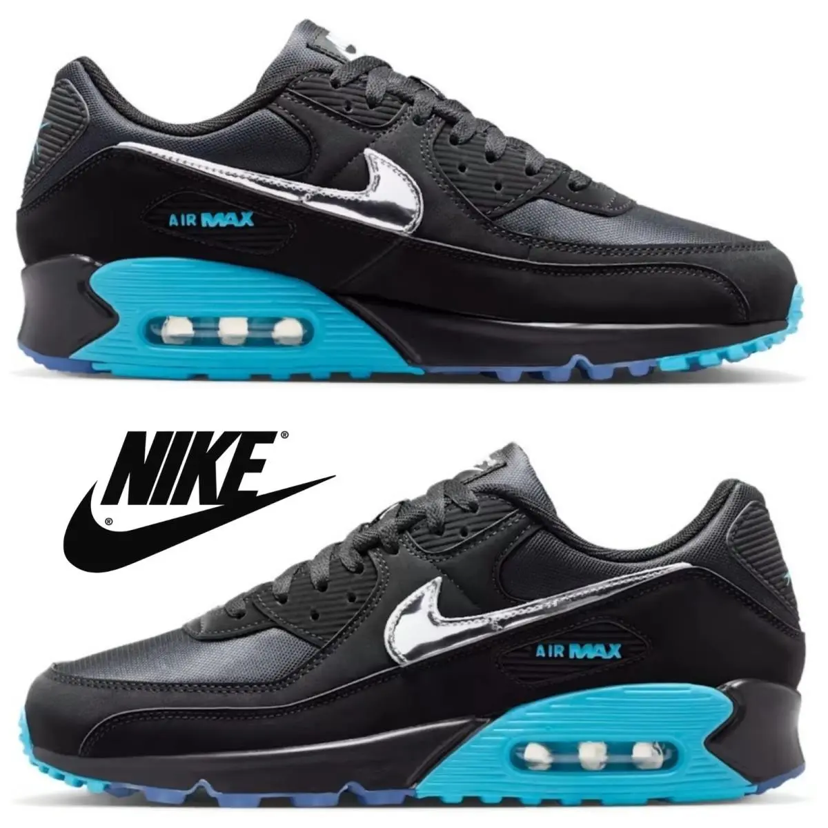 Nike shoes - Nike Air Max 90 - Air Max - Black, Maufacturer: Black/Gamma Blue/Ice/Chrome 26