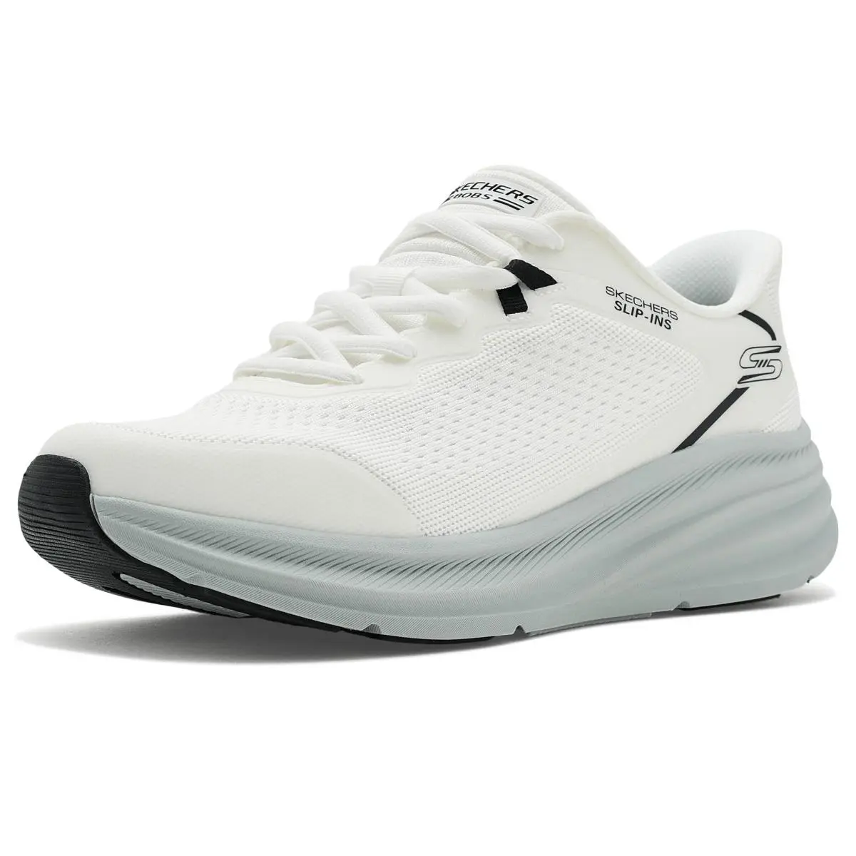 Bobs Men`s Skillz Slip-ins Sneaker Blk 6.5 white grey by Skechers