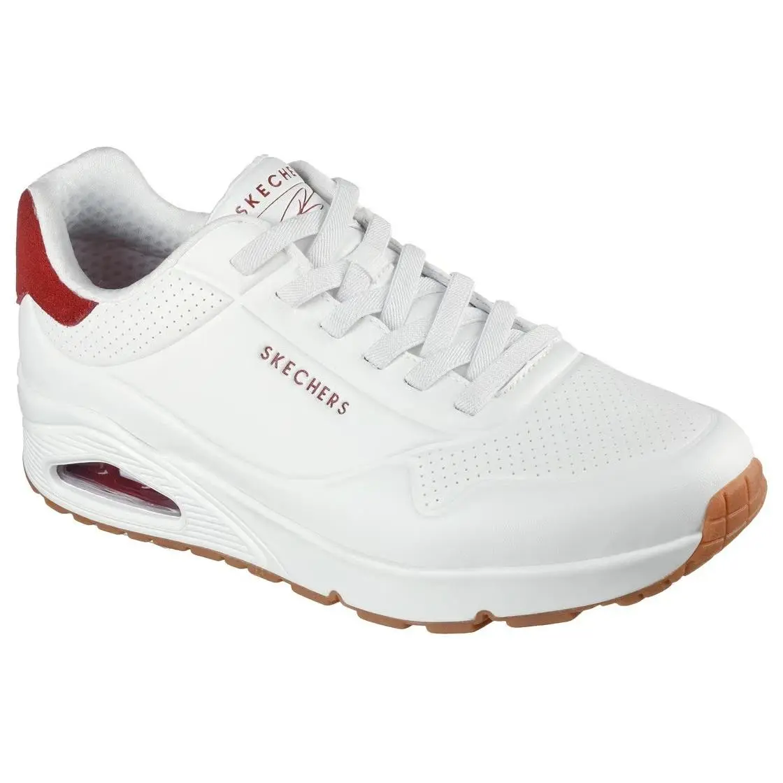 Men`s Skechers Uno Air Trainers Sneaker Shoe 183920 White/burgundy