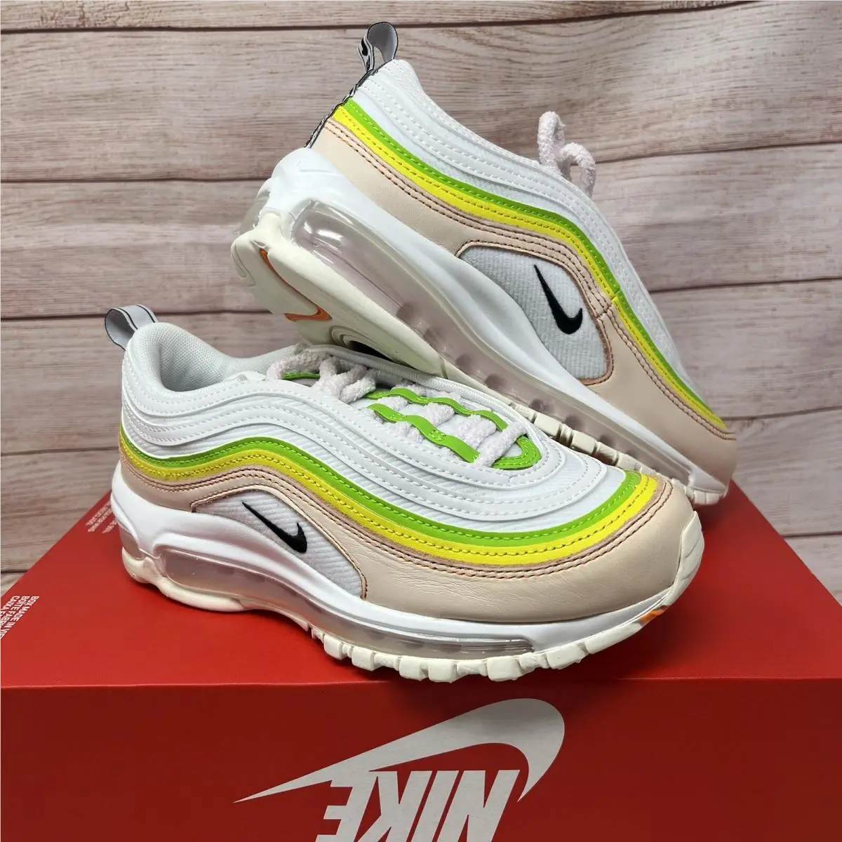 Air Max 97 Feel Love White Pearl Pink Green Women`s FD0870-100 No Lid by Nike