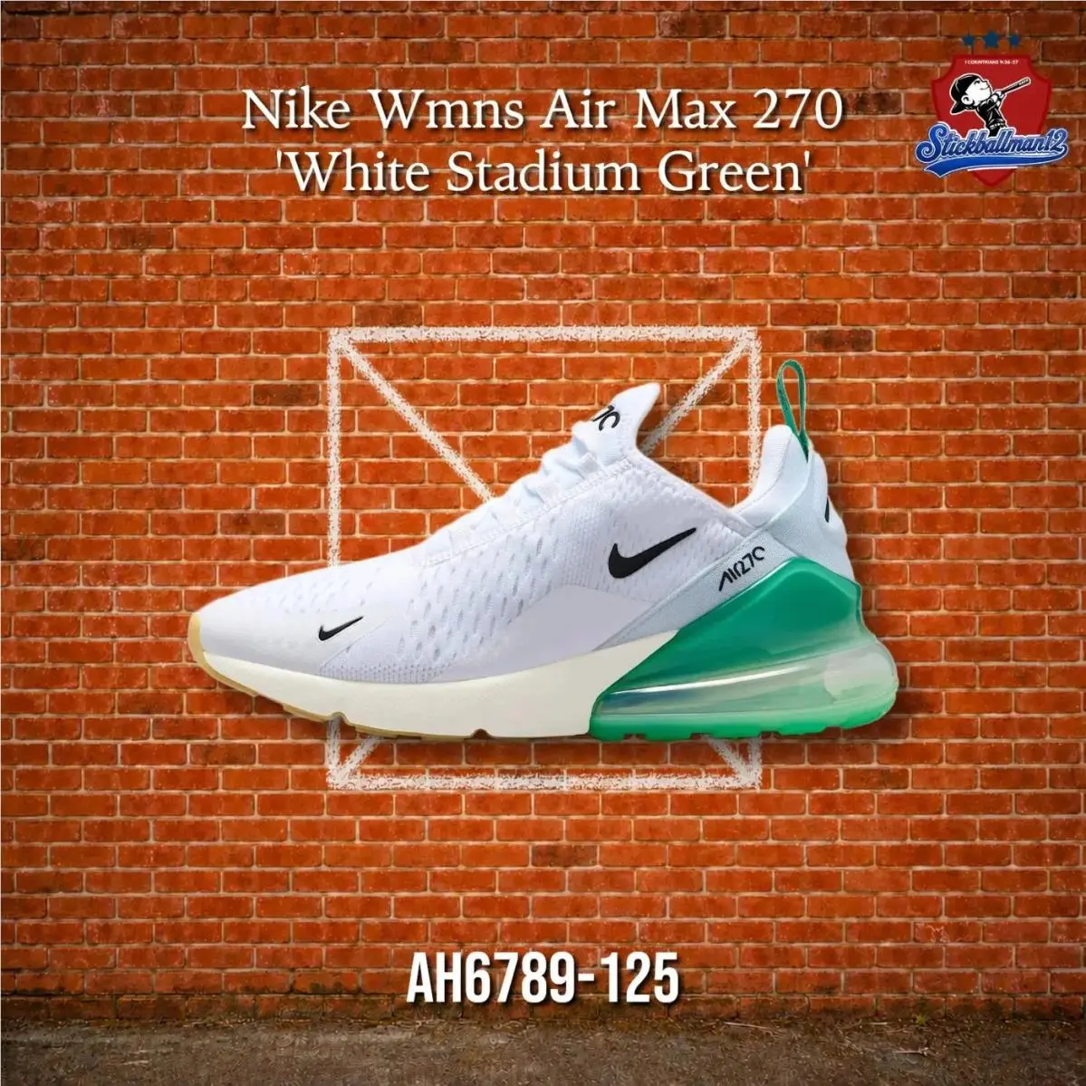 Air Max 270 White Summit White Stadium Green Black Women`s AH6789-125 by Nike