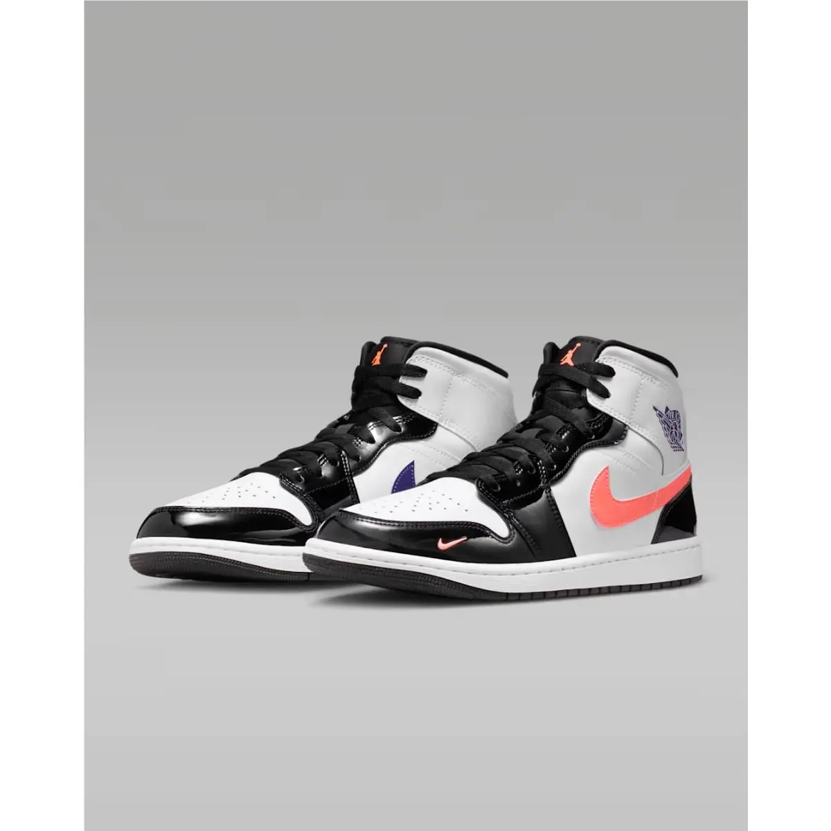 Nike shoes - Air Jordan 1 Mid - Air Mid - IQ9387-010 - Black/White/Court Purple/Bright Mango 8