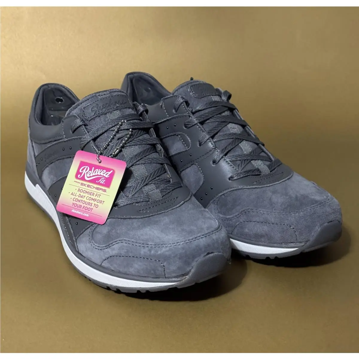 Women’s  Slicker Relaxed Fit Charcoal Leather/suede Lace-up Shoes 9 by Skechers