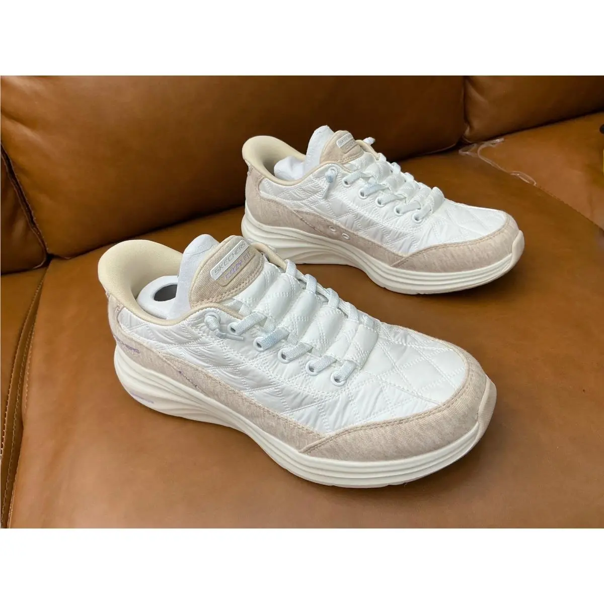 Slip-ins Cozy Fit Women 7 White Quilted Vegan by Skechers